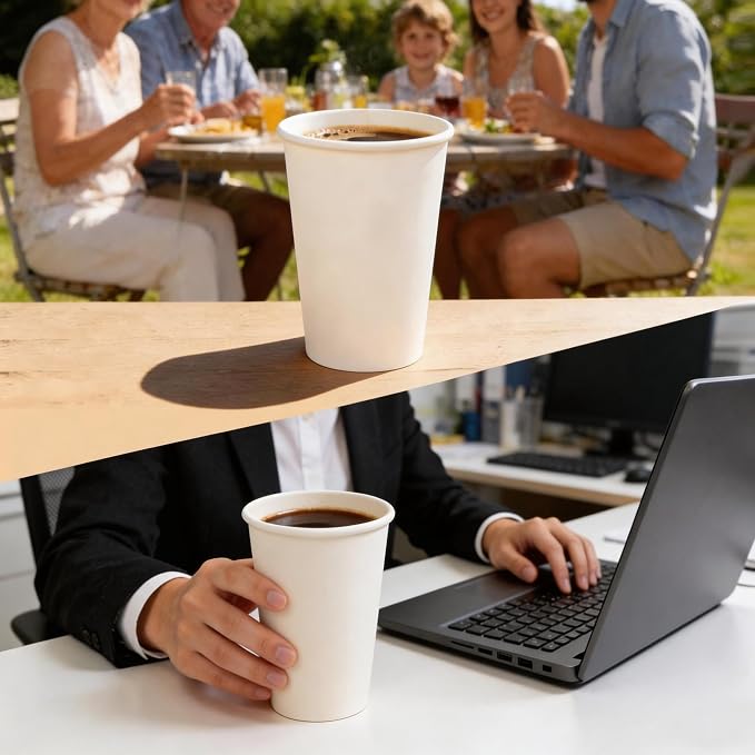 MOUMOULIFE Disposable Paper Coffee Cups 16 oz 300 Count, Leak-Proof White - Image 5