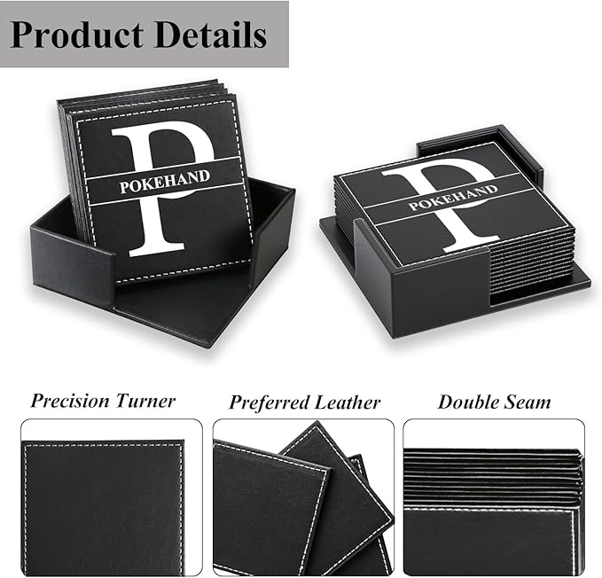 Personalized Coasters,Custom Set of 6 Leather Coaster for Drinks with Holder,DIY Customized with Name/Photo/Logo Non-Slip, Heat Resistant, Waterproof for Bars, Kitchens, Home Apartments