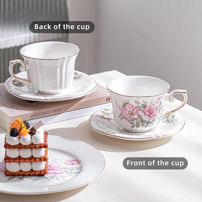 Ceramic Floral Cups with Saucers，7 oz Espresso Cups - Image 5