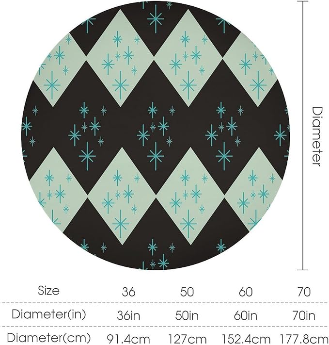 Retro Bohemian Mid Century Round Tablecloth, Abstract Modern Geometric Mid Century Tablecloth for Home Party Dining Room Kitchen Decor 70Inch(178cm)