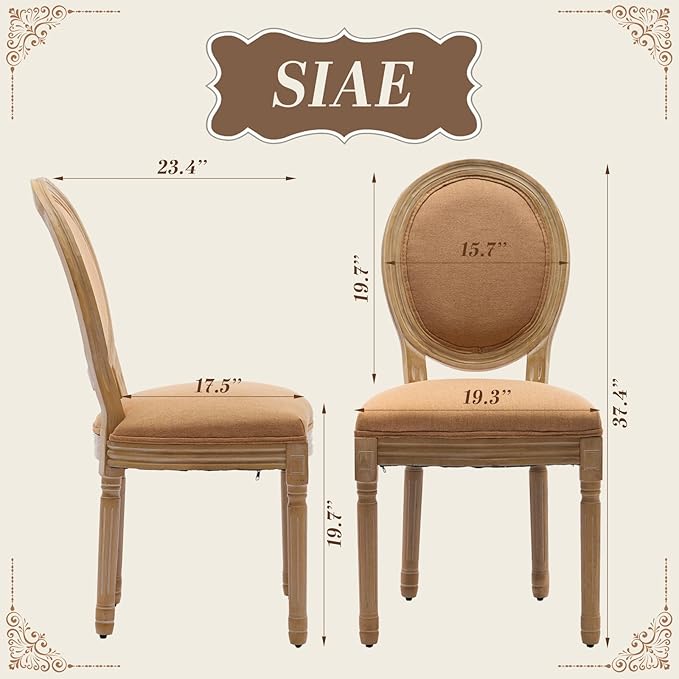 SoarFlash French Dining Chairs Set of 2, Vantage Dining Chair with Round Back, Wood Leg Farmhouse Country Dining Chair for Kitchen,Bedroom,Brown