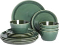 Gibson Elite 12 Piece Fern Canyon Plates and Bowls Reactive Glaze Modern Coupe by GibsonHomewares