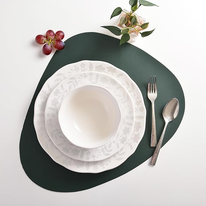 222 Fifth 12-Piece Porcelain Dinnerware Set for 4, Glossy White Plates and Bowls Sets with Silver Flower Pattern, Luxury Ceramic Dish Set, Elegant Kitchen Dishes for Everyday Dining, Refreshed Floral