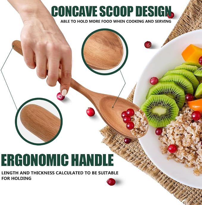 Wooden Spoons for Cooking, Wood Spoon Set of 2, Kitchen Serving Ladle Scoop - Image 2