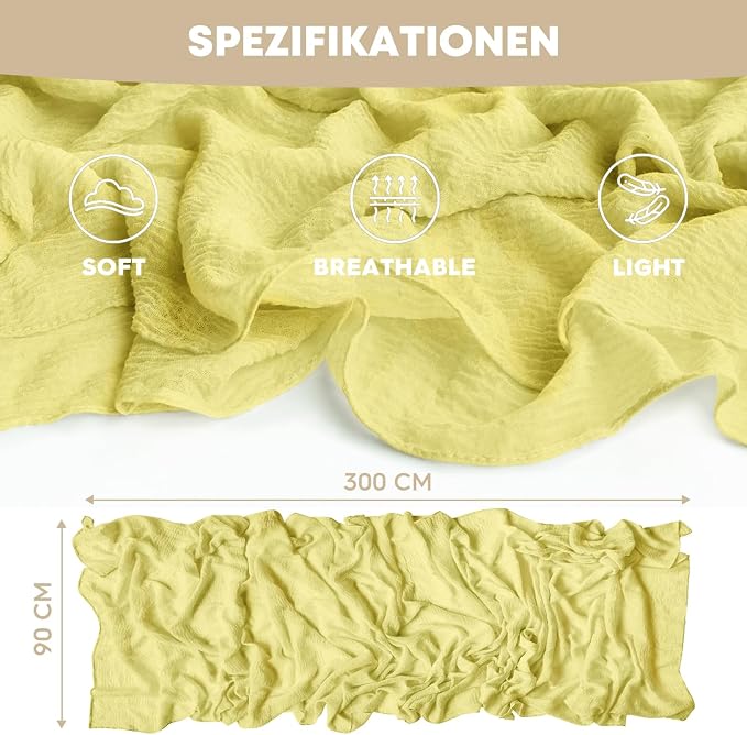 Artoid Mode Boho Light Yellow Gauze Wedding 6Pcs Table Runner, 120 Inch - Image 5