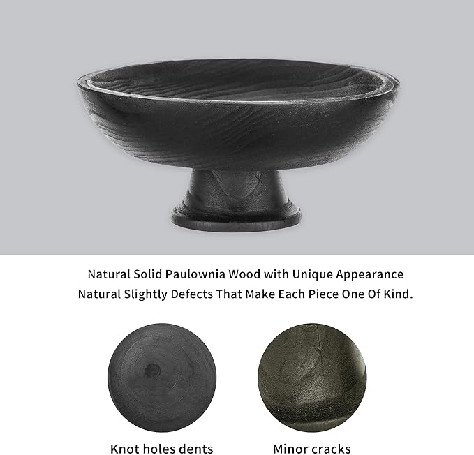 Hanobe Decorative Wood Bowl for Centerpiece: Wooden Black Pedestal Bowl Decor for Entry Way Table - Large Coffee Table Decor Dough Bowl for Fruit,Keys