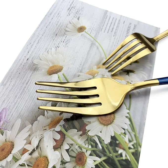 JASHII Blue Gold Silverware Set, 20-Piece Stainless Steel Satin Finish Flatware - Image 5