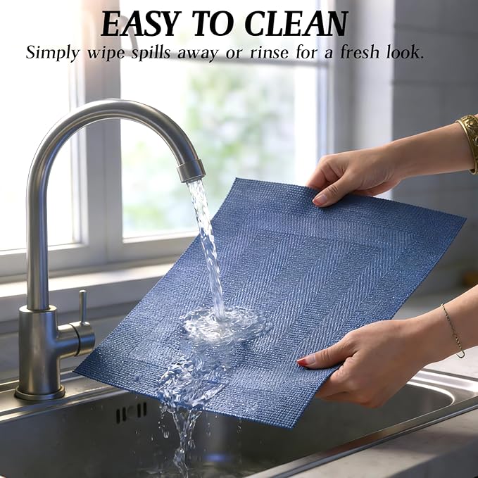 Timeet Blue Placemats Set of 8, Heat Resistant Non-Slip Place Mats, Durable Washable PVC Vinyl Woven Table Mats, Wipeable Placemats for Dining Table Easy to Clean