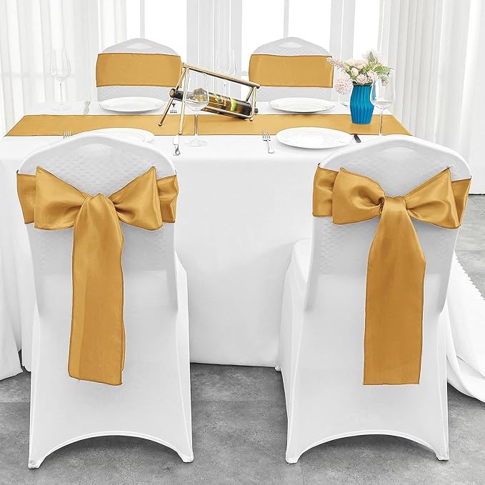 10-Pack Old Gold Satin Table Runner 12 x 108 Inch Long Bright and Smooth Silk - Image 4
