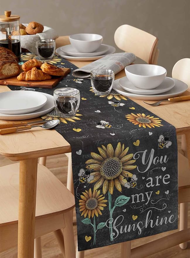Farmhouse Sunflowers Table Runners 108 Inches Long, Cotton Linen Fabric Table - Image 3