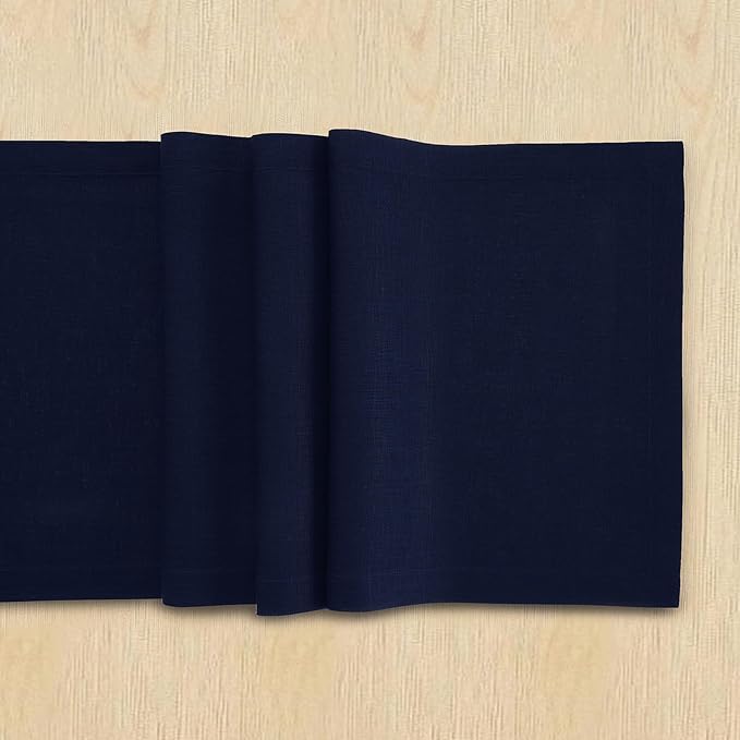 Solino Home 100% Pure Linen Dining Table Runner Navy Woven, Fete 14 x 48 in | - Image 5
