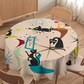 Mid Century Black Cat Round Tablecloth, Bohemian Modern Colorful Abstract Geometric Retro Art Bohemian Tablecloth for Home Party Dining Room Kitchen Decor 36Inch(90cm)