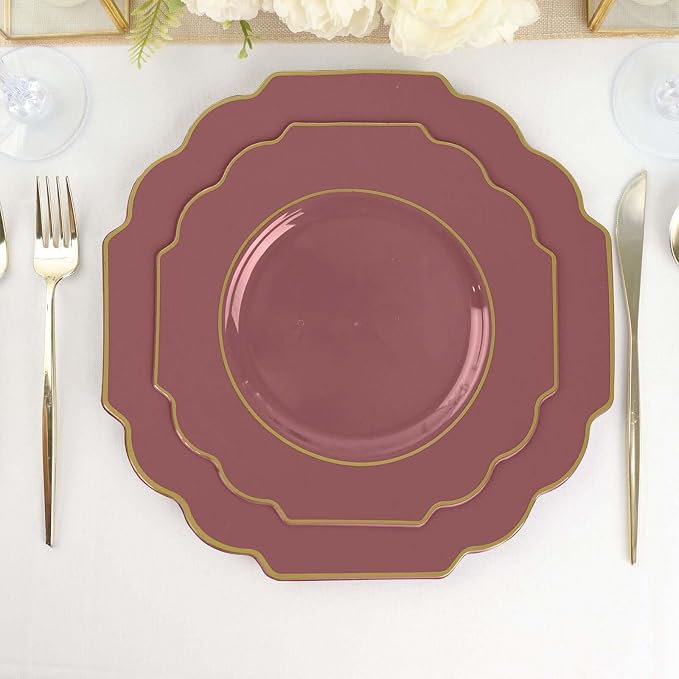 Cinnamon Rose Hard Plastic Dessert Plates, 50 Pack 8" Disposable Round Baroque - Image 8