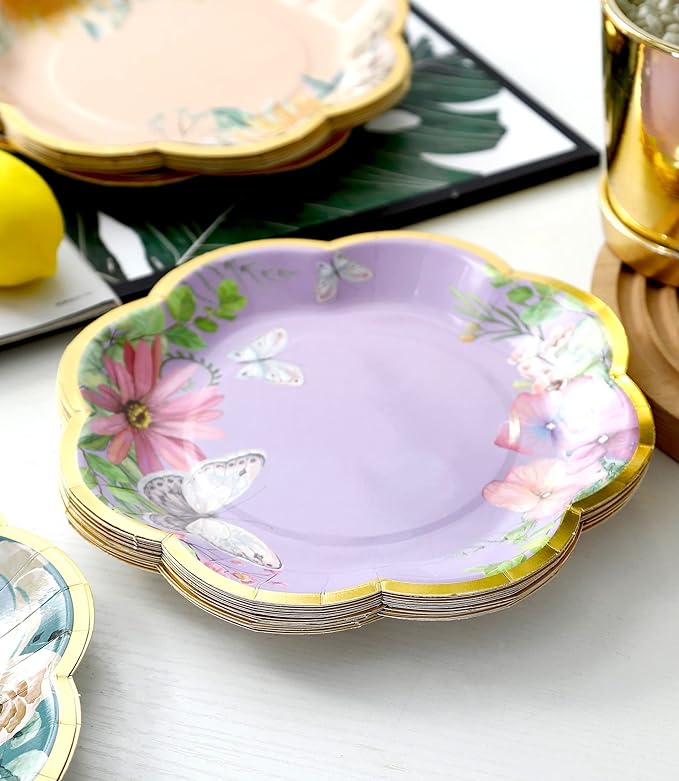 Winoo Design Floral Paper Plates - 48 PK - 9 Inch Flower Party Plates Floral Disposable Plates for Tea Party Baby Shower Brial Shower Birthday Wedding