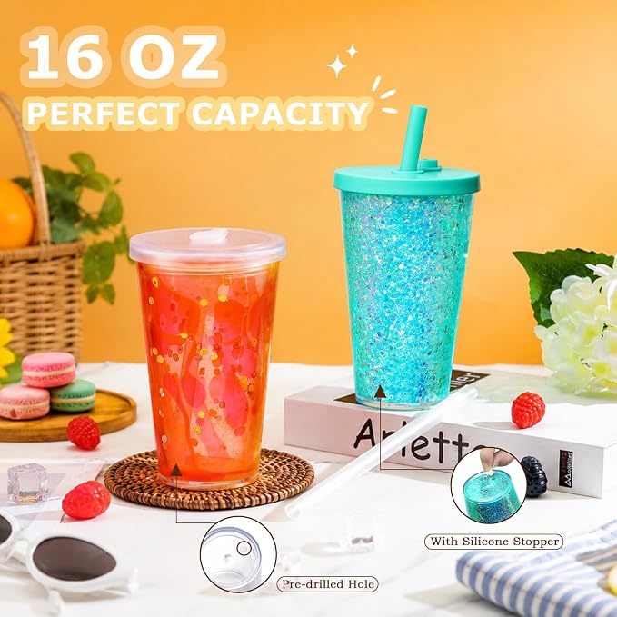 6 Pack 16 Oz Acrylic Snowglobe Tumbler, Pre-Drilled Double Wall Plastic Kids - Image 3