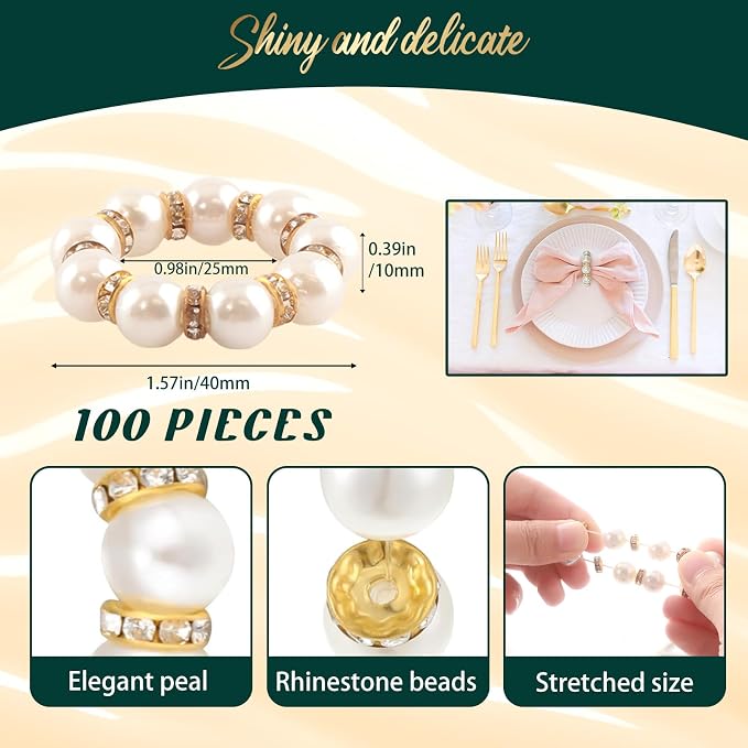 100Pcs Gold Disposable Napkin Rings Imitation Pearl Ring Napkin Holder Delicate - Image 2