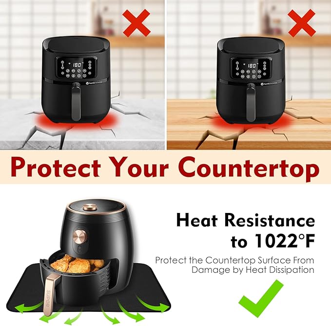 Heat Resistant Mats for Countertop,15x18 in Silicone Heat Resistant Mat for Air Fryer, Fireproof Pad for Coffee Maker,Toaster, Oven, Kitchen Countertop Protector Compatible with Ninja,COSORI, 2PCS