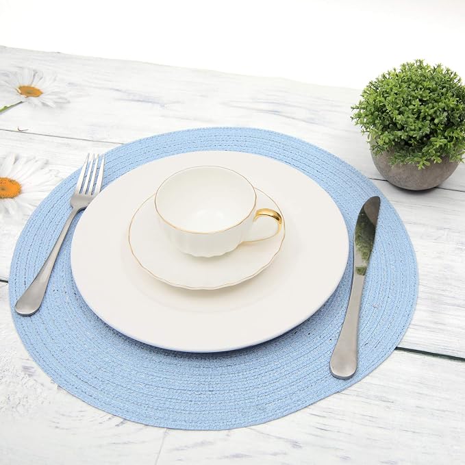 SHACOS Round Braided Placemats Set of 8 Washable 15 inch Round Non Slip Table - Image 2