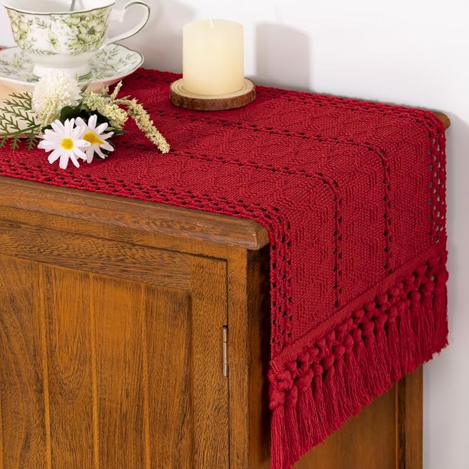 Boho Table Runner Summer Farmhouse Rustic Dining Dresser Scarf Home Decor | - Image 2