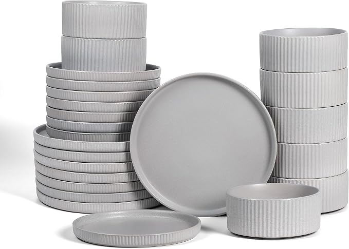 Stone Lain Haven Stoneware 24-Piece Dinnerware Set, Elegant Dish Set, Includes by Unknown
