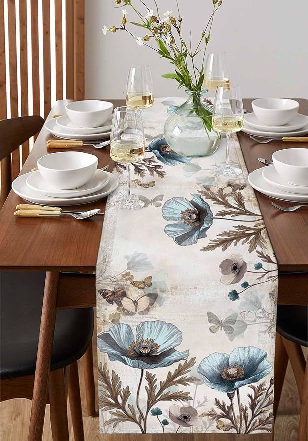 Vintage Tulip Flowers Table Runners 70 Inches Long, Cotton Linen Fabric Table - Image 2
