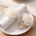Flower Napkin Rings Set of 12 Wooden White Mesh Flower Handmade Napkin Holders by Gandeer