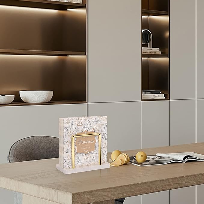 Livabber Napkin Holder, Metal Napkin Storage Modern Freestanding Tissue Paper Dispenser for Table Kitchen Countertop (Marble Base, Gold)
