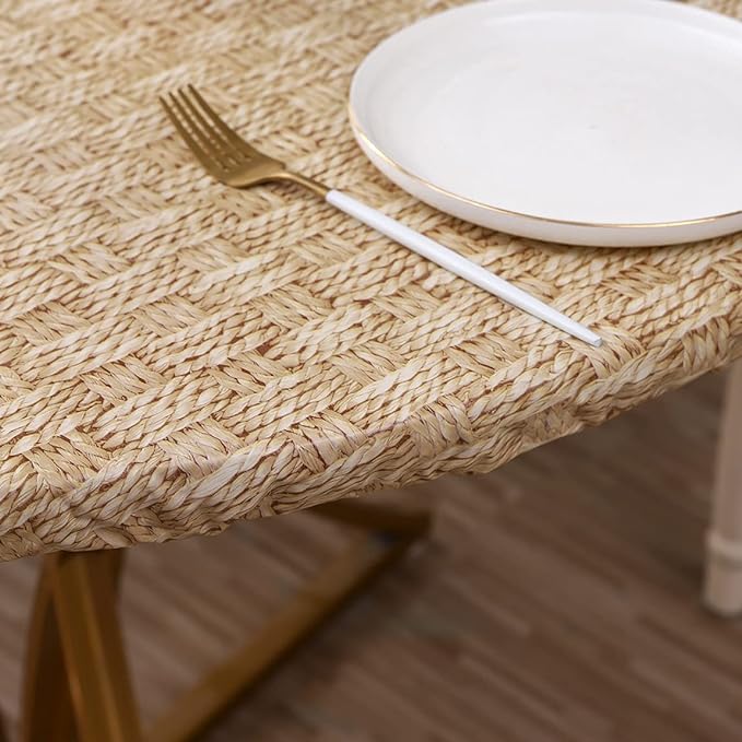 Walrus Round Vinyl Fitted Tablecloth with Flannel Backing Elastic Edge Design Table Cover Waterproof Oil-Proof PVC Table Cloth Stain-Resistant Best for 57"-66" Round