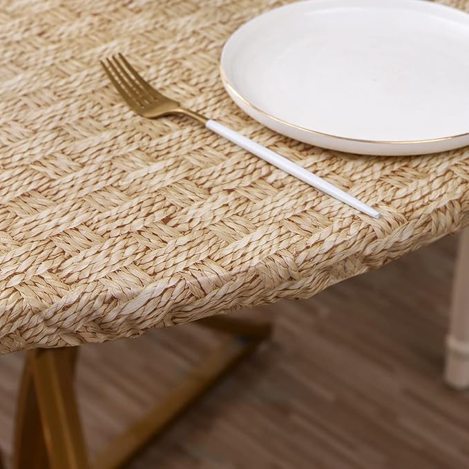 Walrus Round Vinyl Fitted Tablecloth with Flannel Backing Elastic Edge Design Table Cover Waterproof Oil-Proof PVC Table Cloth Stain-Resistant Best for 37"-44" Round