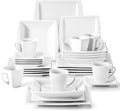 MALACASA Plates and Bowls Sets, Square Dinnerware Sets for 6 (30pcs), Series Blance