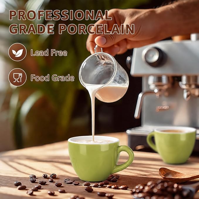 Pilnocok Ceramic Espresso Cups Set of 2, 2.5 oz Green Small Coffee Mugs | - Image 4