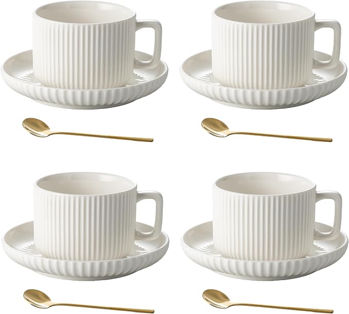 8 Ounce Cappuccino Cups Set of 4, Latte Mugs by AYUCIAPremiumCeramic
