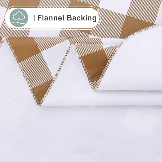 misaya Rectangle Waterproof Vinyl Table Cloth, Buffalo Flannel Backed Tablecloth, Wipeable Plastic Table Cover for Dinner, Kitchen, Outdoor (60" x 102", Brown and White)