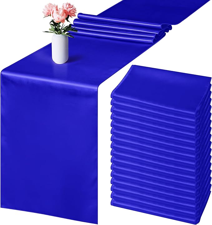 Aneco 12 Pack Satin Table Runner 12 x 108 Inch Royal Blue Long Wedding Satin by Aneco