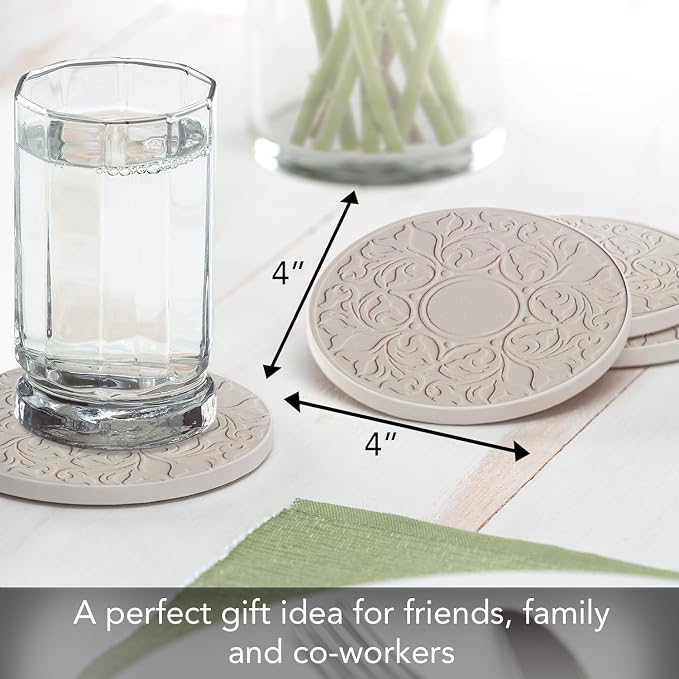 Thirstystone Victorian Lace 4 Pack Embossed Stone Coaster Set Manufactured in - Image 4