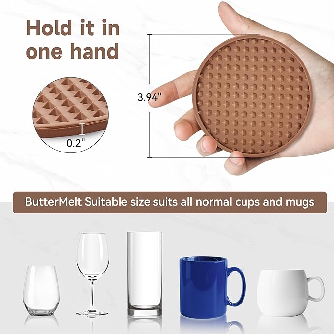Coasters for Drinks, Silicone Coasters Set of 16 with Metal Holder, Outdoor Coaster for Coffee Table, Non-Slip Rubber Table Cup Mat Desk, Heat Resistant & Scratch-Proof (Tawny)