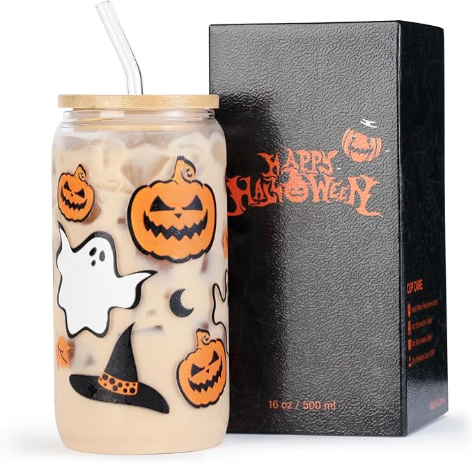 Halloween Pumpkin Ghost Glass Cup - Image 2