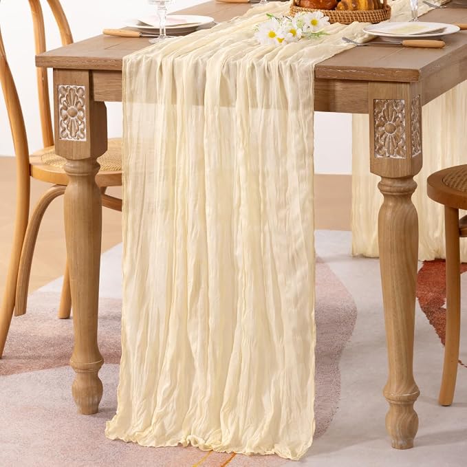 2 Pack Beige Cheesecloth Table Runner 10ft Boho Rustic Gauze Runner | - Image 6