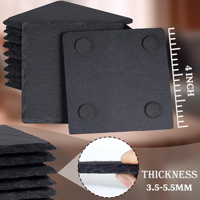 24 Pieces Slate Drink Coasters, GOH DODD 4 Inch Black Coasters Stone Coaster Set - Image 3