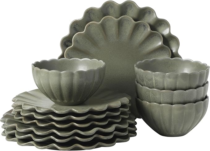 Gibson Elite Bistro Fleur Plates and Bowls Sets, 12-Piece Stoneware Dinnerware by GibsonHomewares