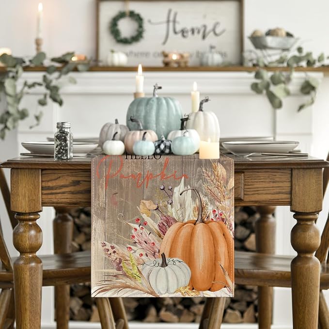 Artoid Mode 210 GSM Fall Table Runner 13x72 Inch Home Party Decor | Wood Hello - Image 2