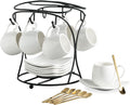 LYEOBOH Espresso Cups with Saucers Set, Porcelain Coffee Cups and Metal Stand by LYEOBOH