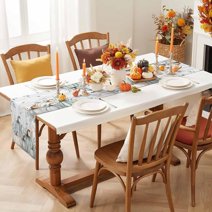 Gray Green Pumpkin Fall Table Runner 72 Inches Long, Thanksgiving Table Runners - Image 6