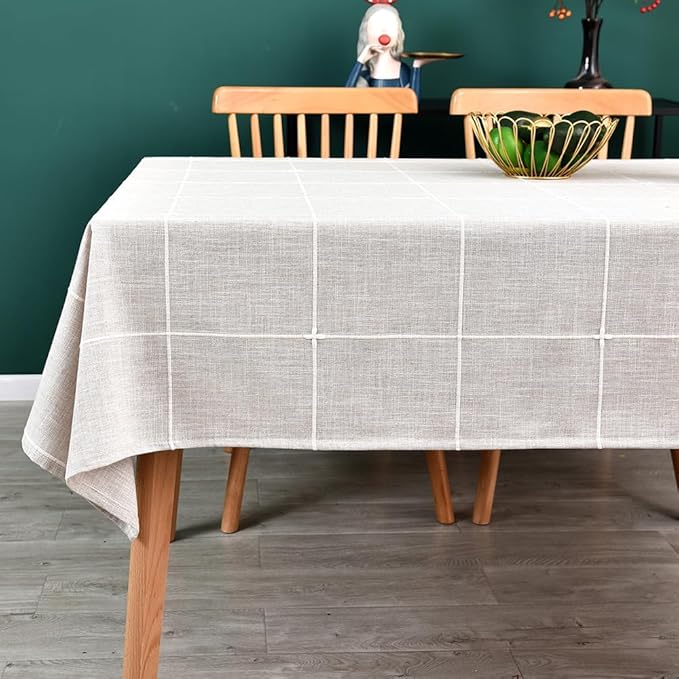 Heavy Duty Cotton Table Cloth for Square Table Farmhouse Vintage Tablecloth Washable Rustic Table Cover (Linen, 52''x52'')