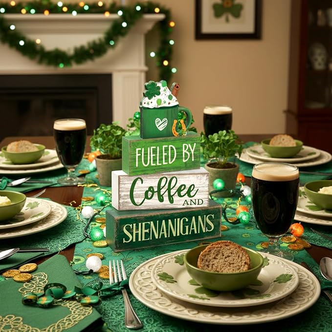 Moucuny 4 Pcs St Patricks Day Table Decoration Wooden Green Ice Cream Cup St. - Image 5