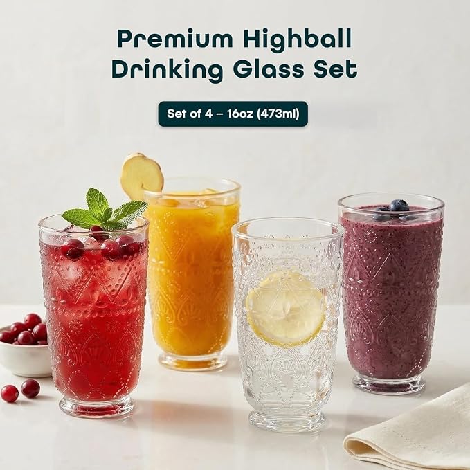 Set of 4 Vintage Beaded Highball Glasses - Image 6