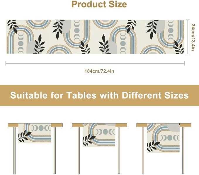 YCness Boho Mid Century Abstract Table Runner Modern Sun Moon Phase Minimalist - Image 2