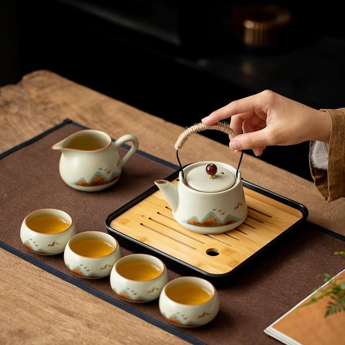 7-Piece Ruyao Ceramic Chinese GongfuTea Set, Traditional Crackle Glaze Teapot - Image 4