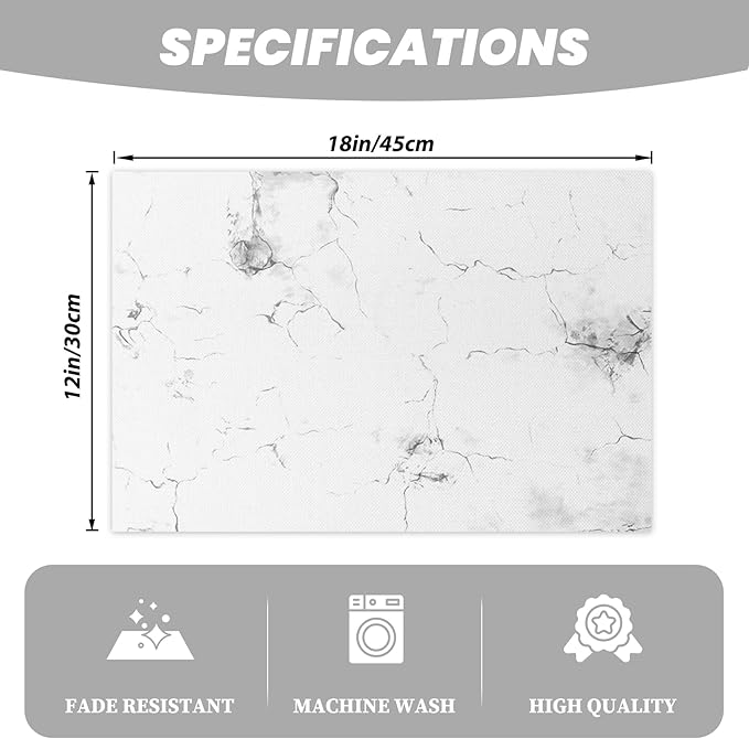 Marble Printed Placemats Set of 4 White Grey Elegant Marbling Place Mats Washable Rectangular Table Mats for Party Home Kitchen Restaurant Dining Table Decor 12x18 Inch