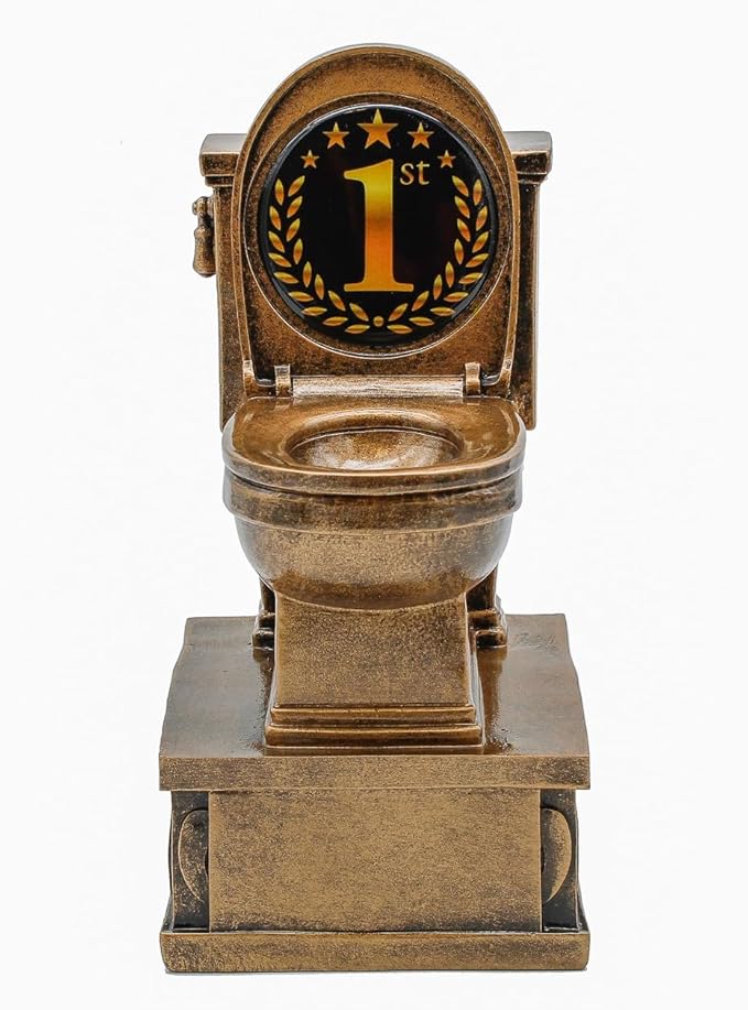 Decade Awards Action Pedestal Gold Toilet Bowl Trophy with Optional Inserts - Custom Engraved Plate On Request (7 Inch Tall)